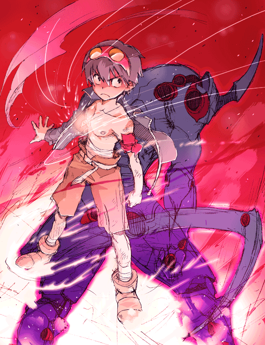 goggles, goggles_on_head, lazengann, male, mecha, shirtless, simon, spiral_power