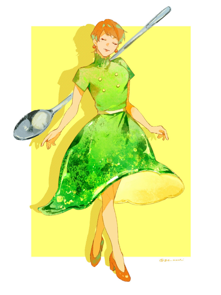 1girl, bare_arms, closed_eyes, closed_mouth, crossed_legs, dress, drop_shadow, earrings