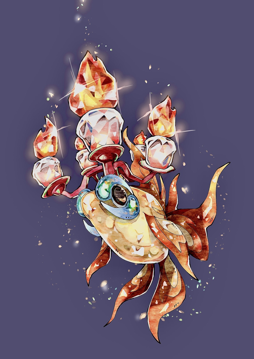 candlelight, chi-yu_(pokemon), colored_skin, crystal, fish, grey_background, highres, pokemon