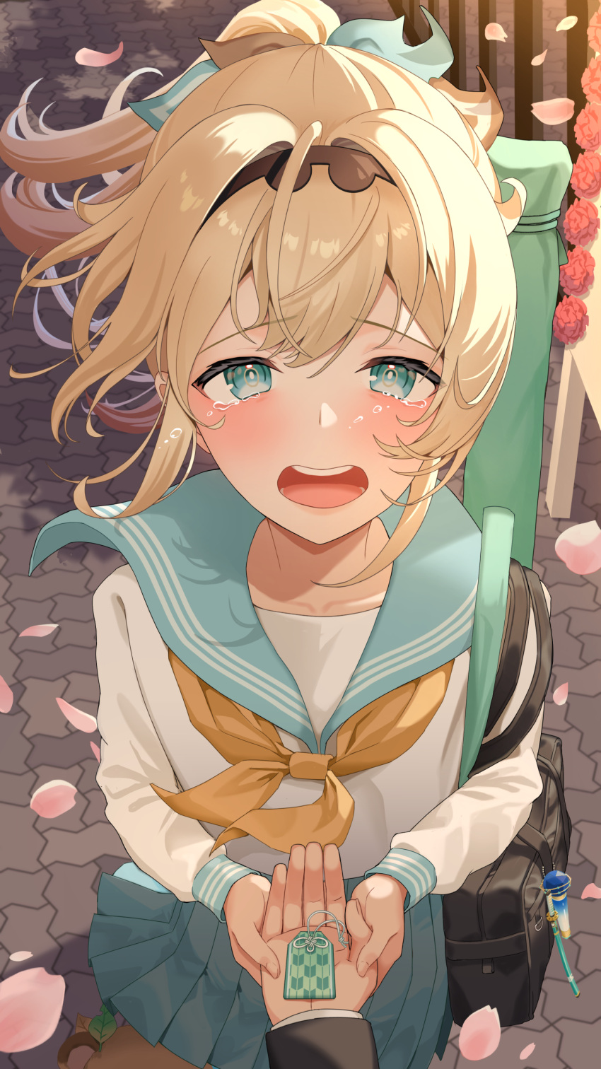 1boy, 1girl, absurdres, ahoge, alternate_costume, bag, bag_charm, black_bag