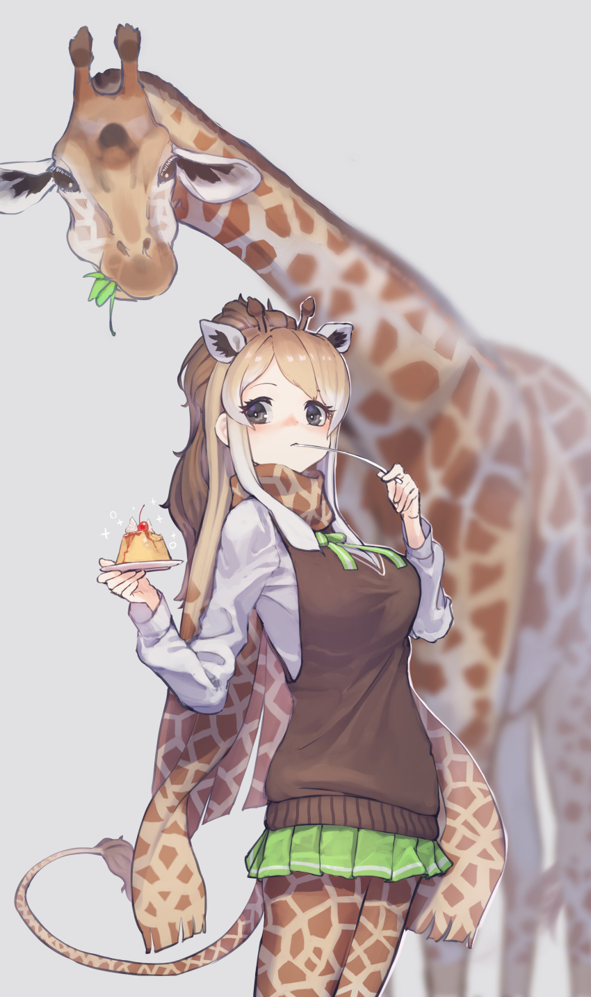 1girl, absurdres, animal_ears, animal_print, blonde_hair, blush, bow, bowtie