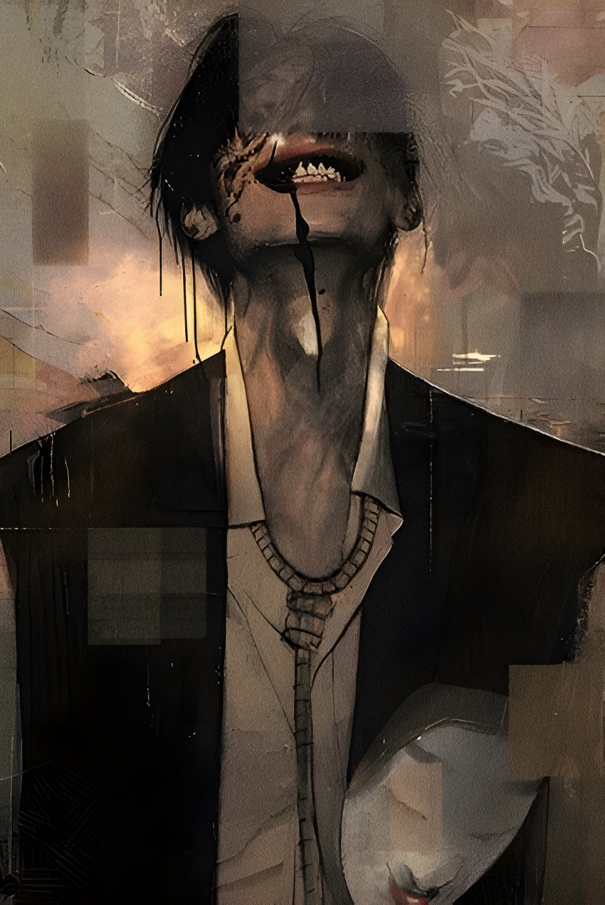 1boy, black_hair, blood, blood_on_face, choujin_x, cleaned, derivative_work, english_commentary