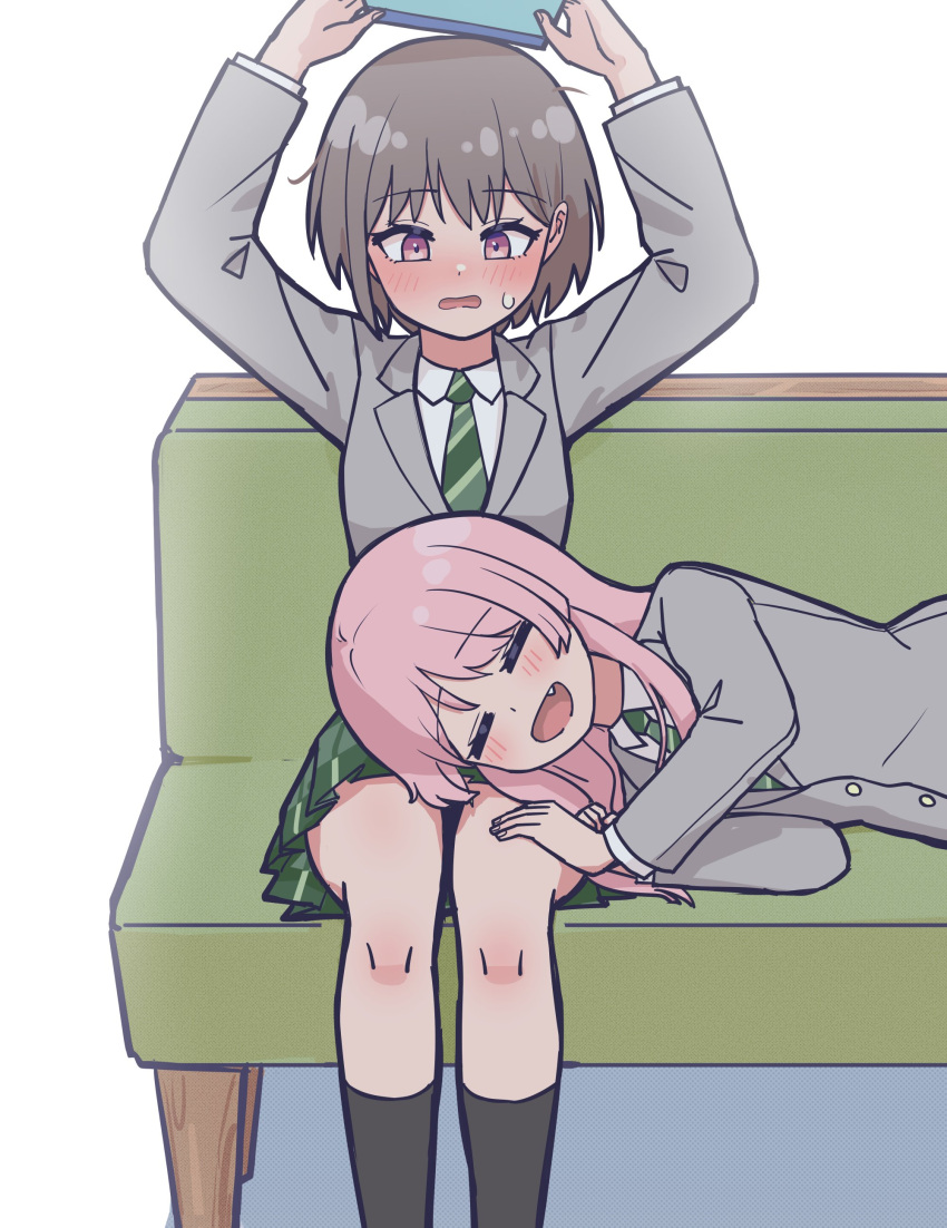 2girls, absurdres, bang_dream!, bang_dream!_it's_mygo!!!!!, black_socks, blush, chihaya_anon, closed_eyes