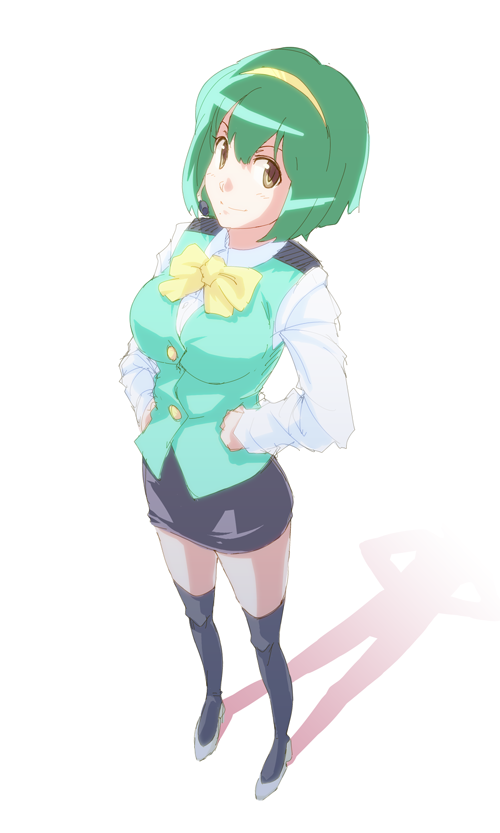 ai_tama_(pixiv), green_hair, hairband, hands_on_hips, headset, idolmaster, microphone, otonashi_kotori