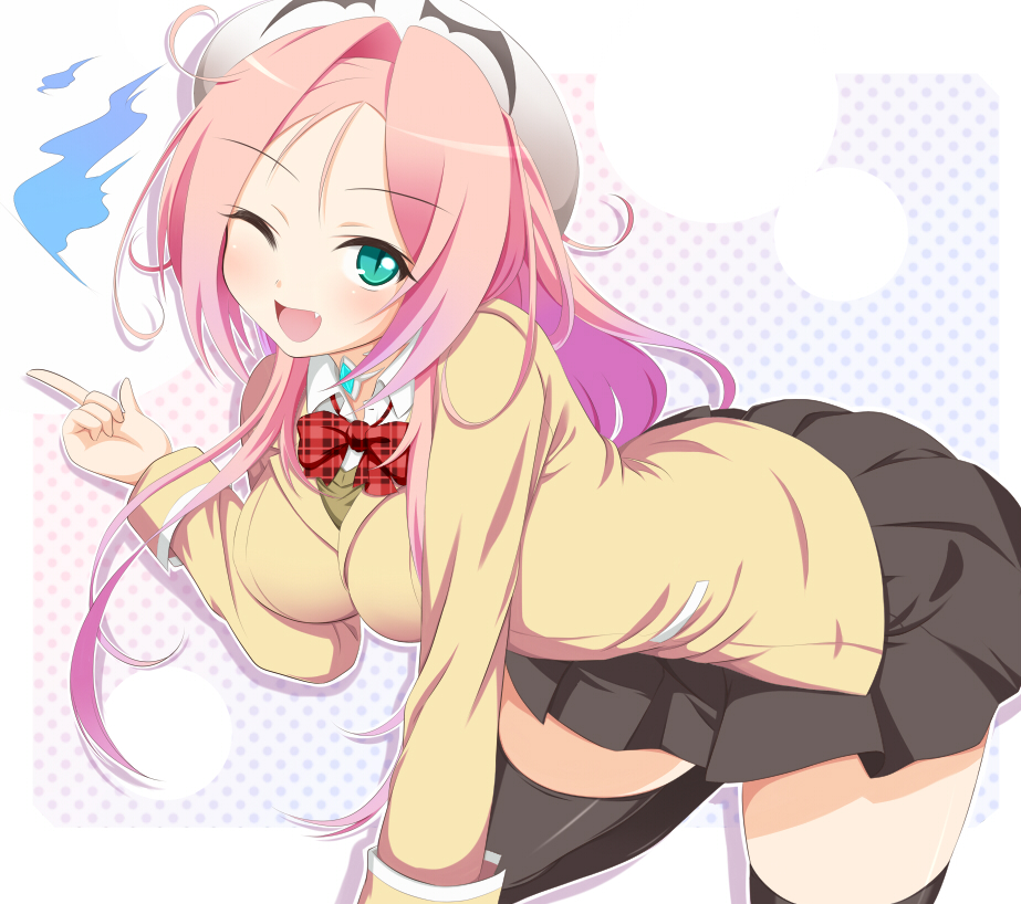 black_legwear, black_thighhighs, blazer, dansa, dra+koi, fang, green_eyes, hat
