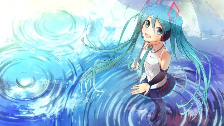 1girl, aqua_hair, bare_shoulders, black_skirt, detached_sleeves, hair_ornament, hatsune_miku, hatsune_miku_(vocaloid4)