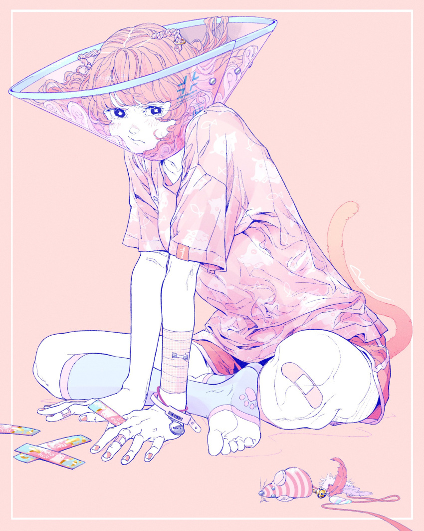 1girl, absurdres, akira_13go, animal_print, bandaged_arm, bandages, bandaid, bandaid_on_knee