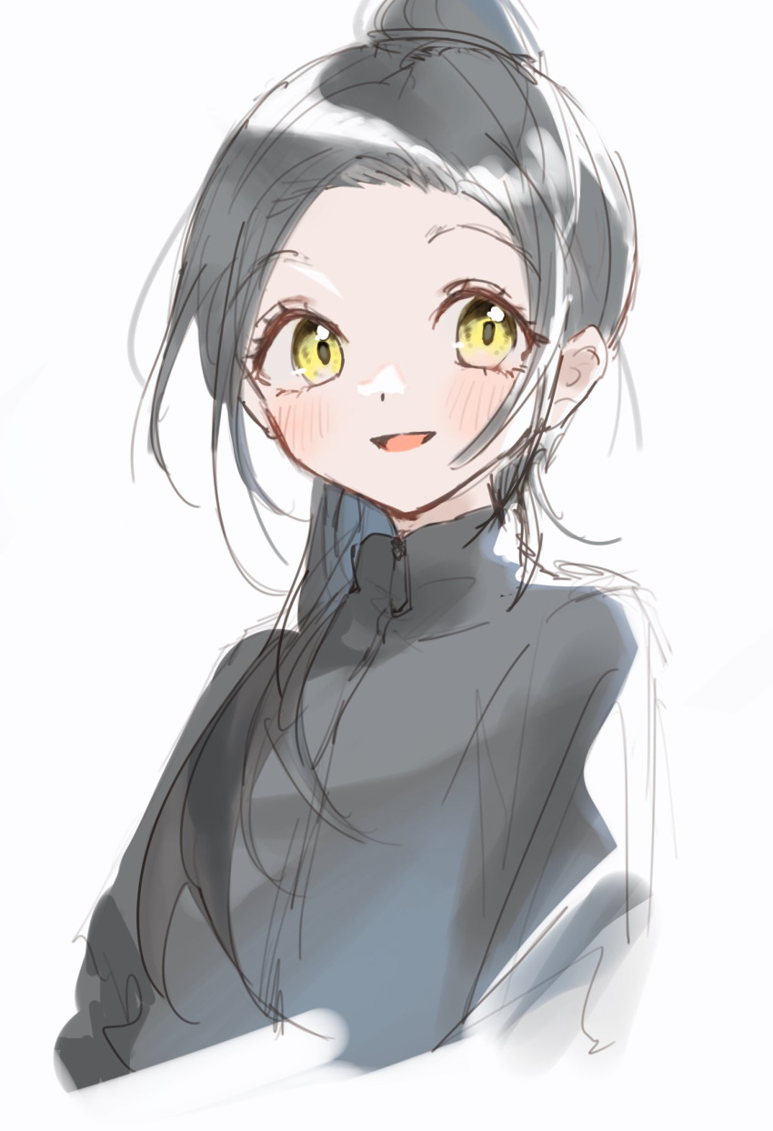 1girl, 50mochimochi, black_hair, blush, dress, highres, jacket, kamisaki_hikaru