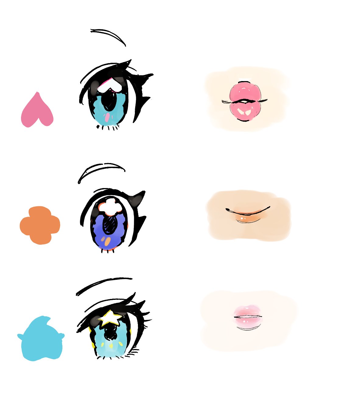 3girls, aqua_eyes, blue_eyes, dancho_no_mori, eye_focus, highres, mouth_focus, multiple_girls