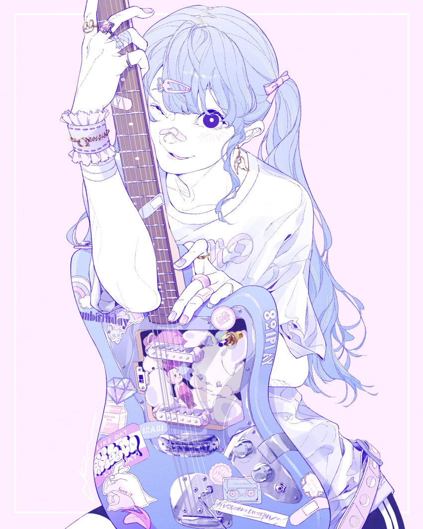 1girl, absurdres, akira_13go, bandaid, bandaid_on_face, bandaid_on_hand, bandaid_on_nose, black_eyes