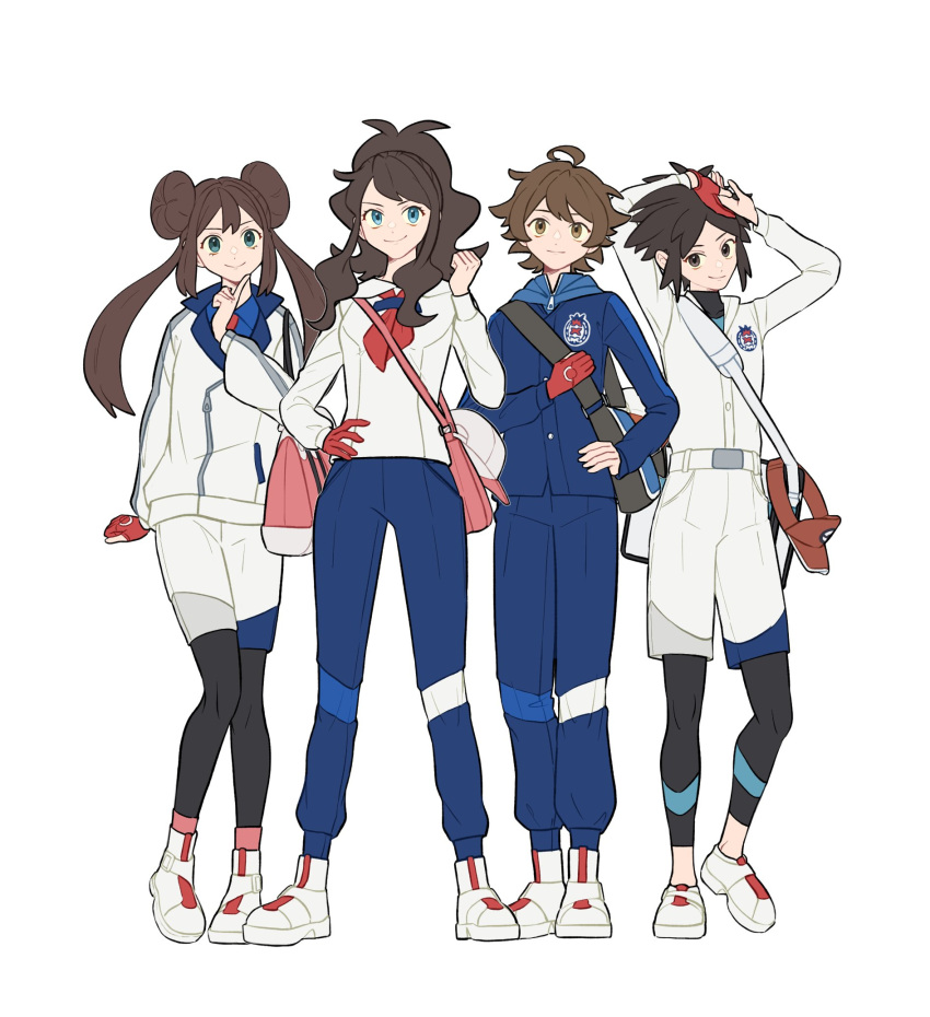 2boys, 2girls, blue_eyes, blueberry_academy_(emblem), blueberry_academy_school_uniform, brown_eyes, brown_hair, collared_shirt