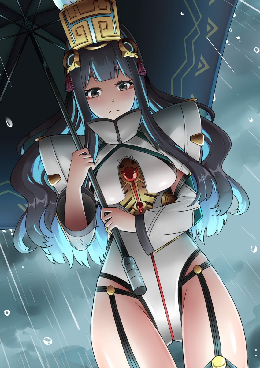 1girl, absurdres, black_hair, blue_hair, colored_inner_hair, fate/grand_order, fate_(series), feathers