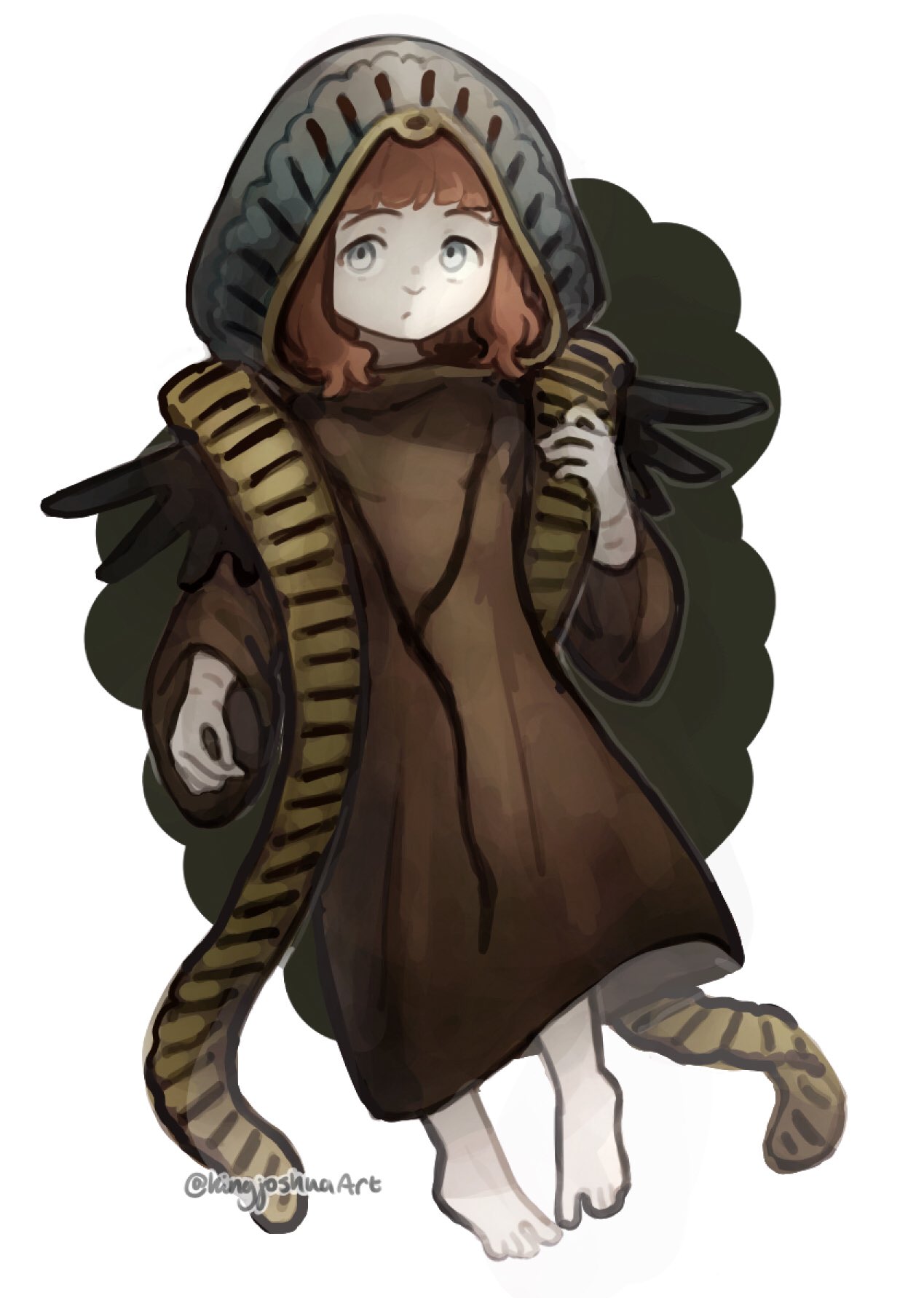 1girl, barefoot, brown_robe, child, commentary, fear_&amp;_hunger, full_body, grey_eyes
