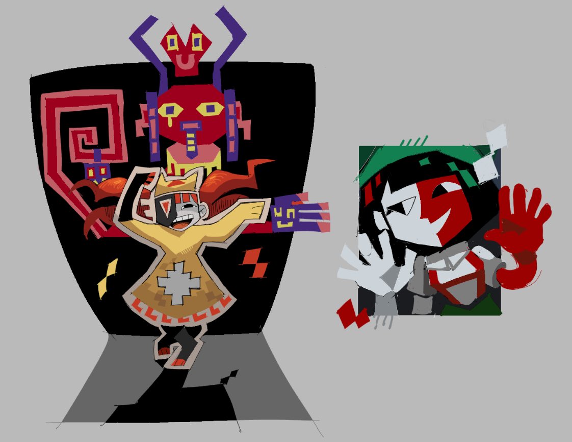 aztec_glyphs, bajinns, black_hair, colored_skin, dancing, ena_(joel_g), ena_(series), open_mouth, white_skin, yume_nikki
