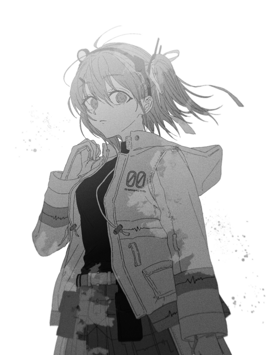 1girl, a.i._voice, adachi_rei, belt, belt_pouch, bloom, breasts, closed_mouth