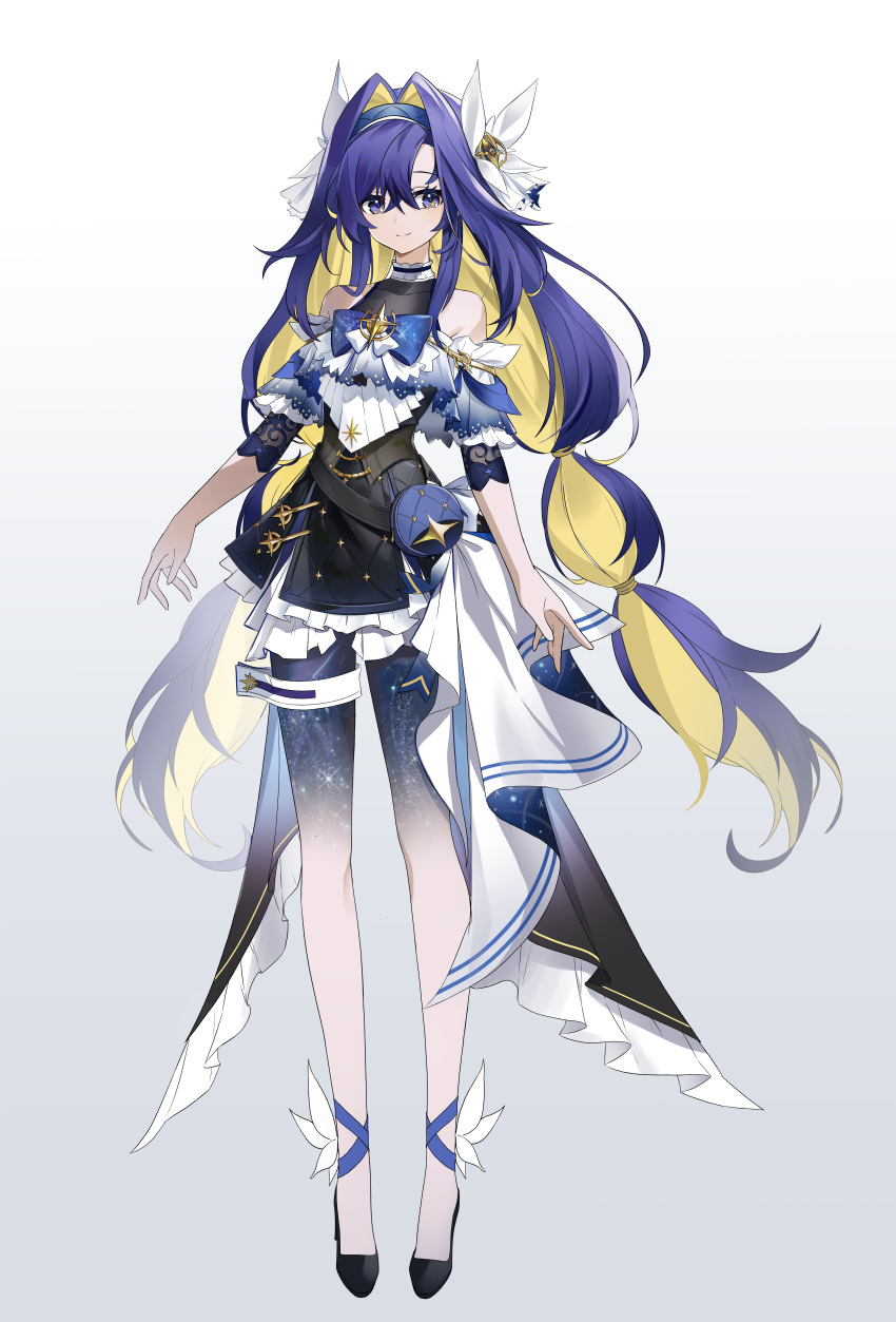 1girl, absurdres, alternate_costume, alternate_hairstyle, ankle_ribbon, ascot, bare_shoulders, black_dress