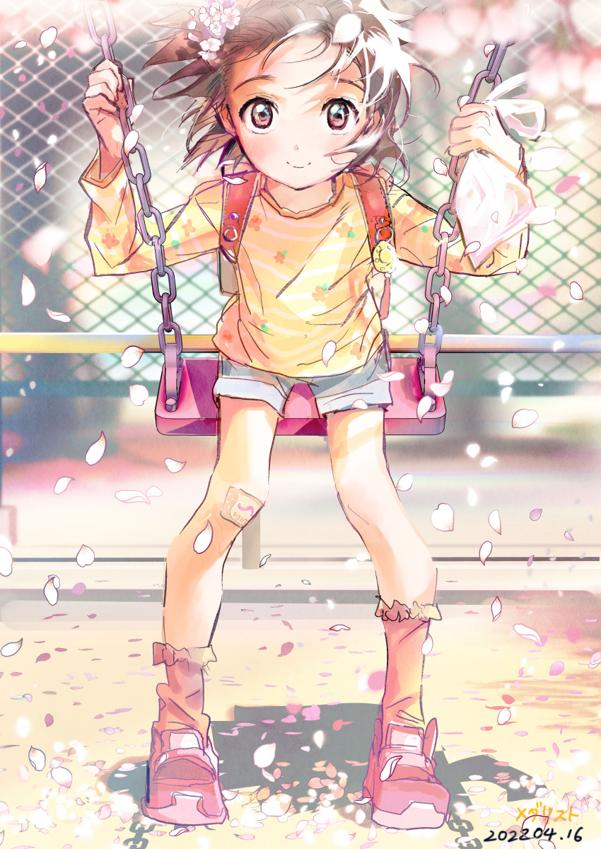 1girl, absurdres, backpack, bag, bandaid, bandaid_on_knee, bandaid_on_leg, black_hair