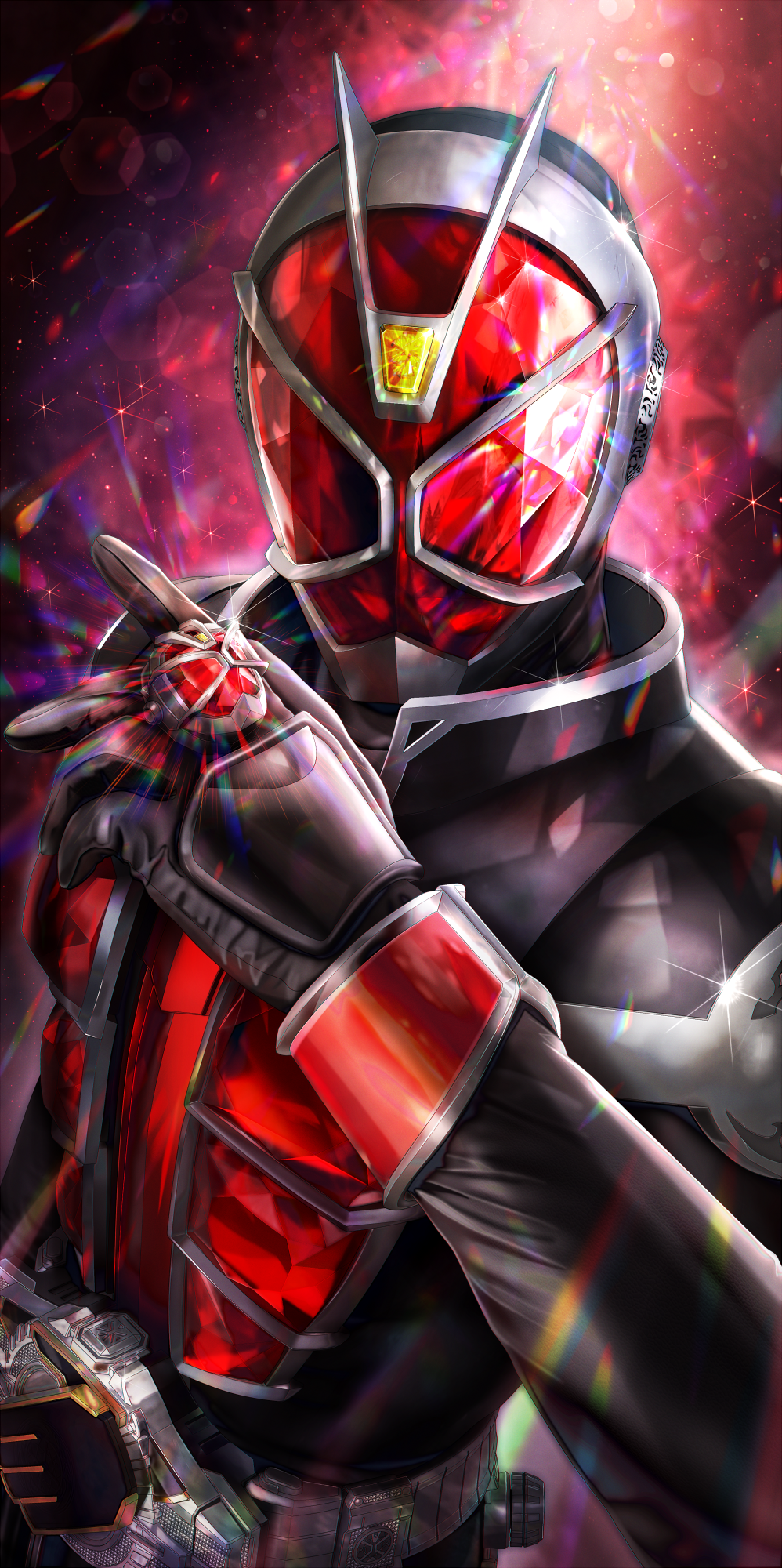 1boy, armor, belt, black_gloves, fire, flame_style, gem, gloves