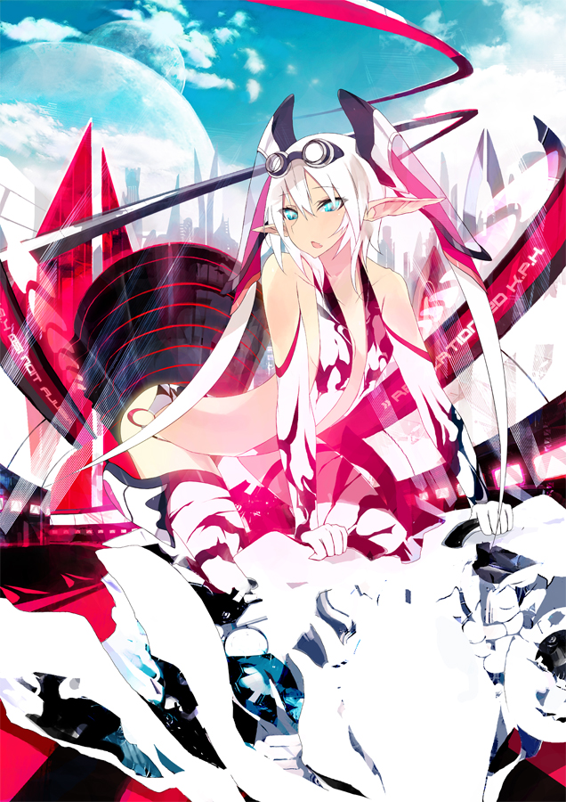 brws, goggles, goggles_on_head, long_hair, original, pointy_ears, solo, white_hair