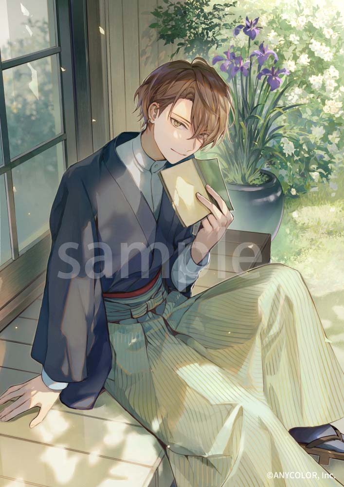 1boy, arm_support, black_kimono, black_socks, book, brown_eyes, brown_hair, bush