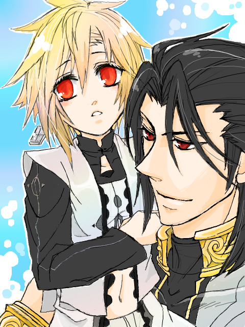 2boys, black_hair, blonde_hair, buster_sword, final_fantasy, final_fantasy_vii, final_fantasy_vii_advent_children, first_ken