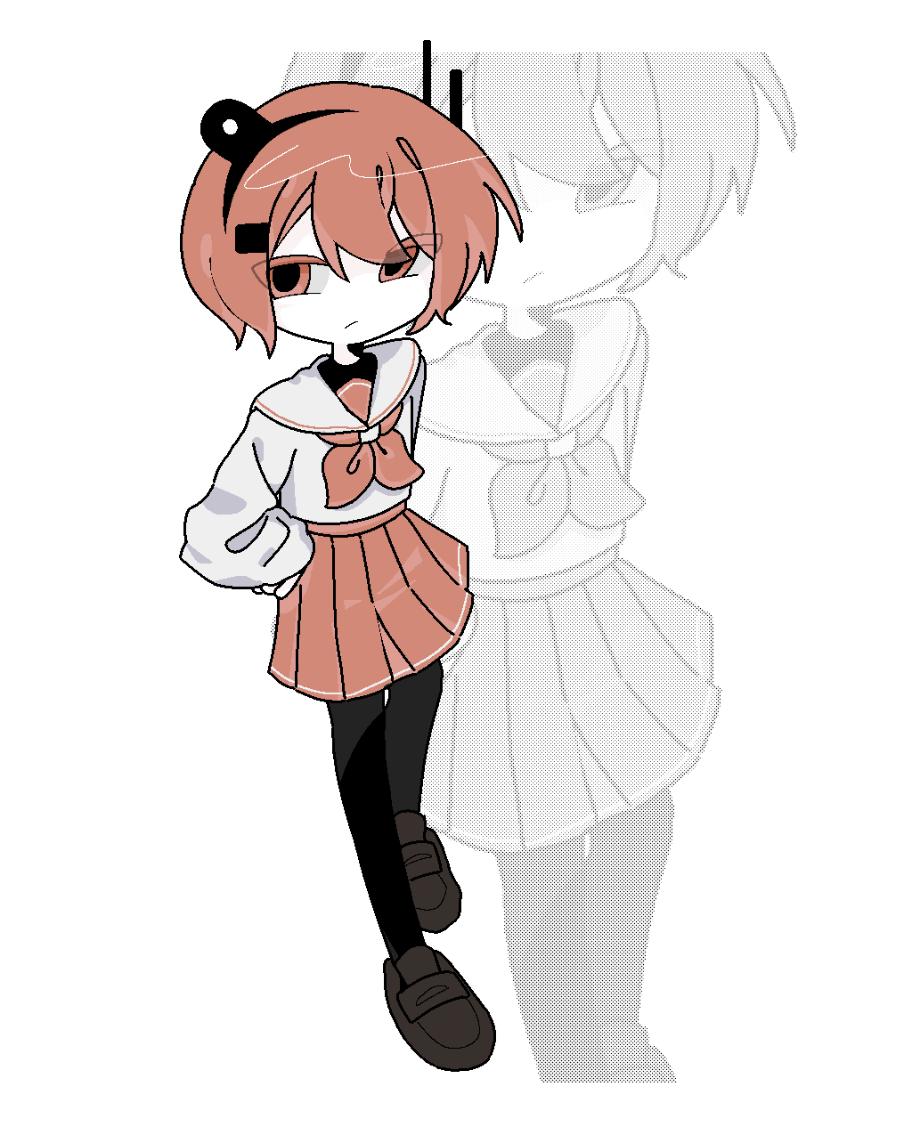 1girl, a.i._voice, adachi_rei, alternate_costume, alternate_hair_length, alternate_hairstyle, black_pantyhose, border