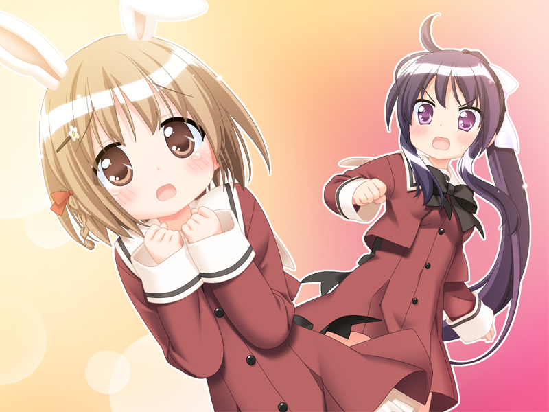 :o, ahoge, animal_ears, blush, bow, braid, brown_eyes, brown_hair