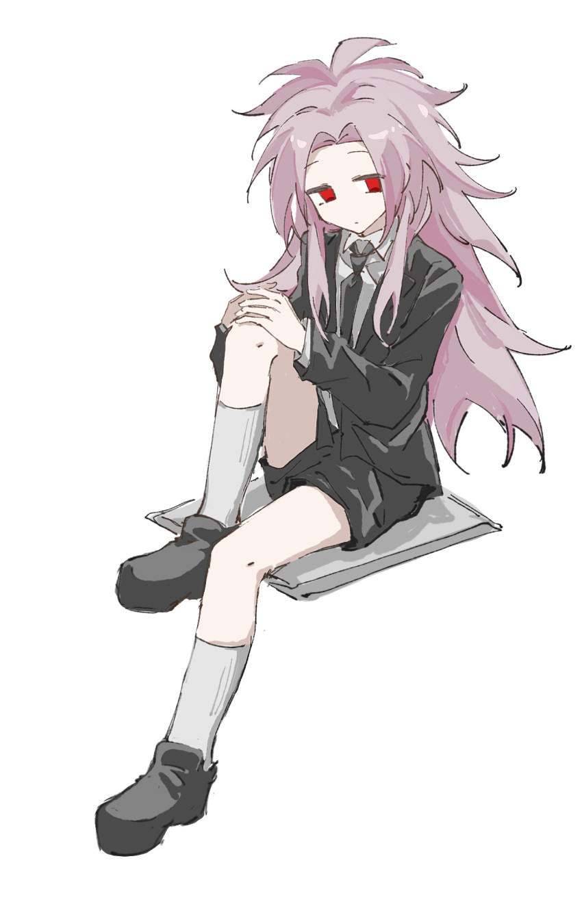 1boy, black_footwear, black_jacket, black_necktie, black_shorts, chinese_commentary, closed_mouth, commentary_request