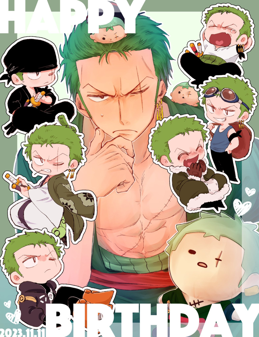 1boy, 2023, abs, backpack, bag, bandana, black_bandana, blush