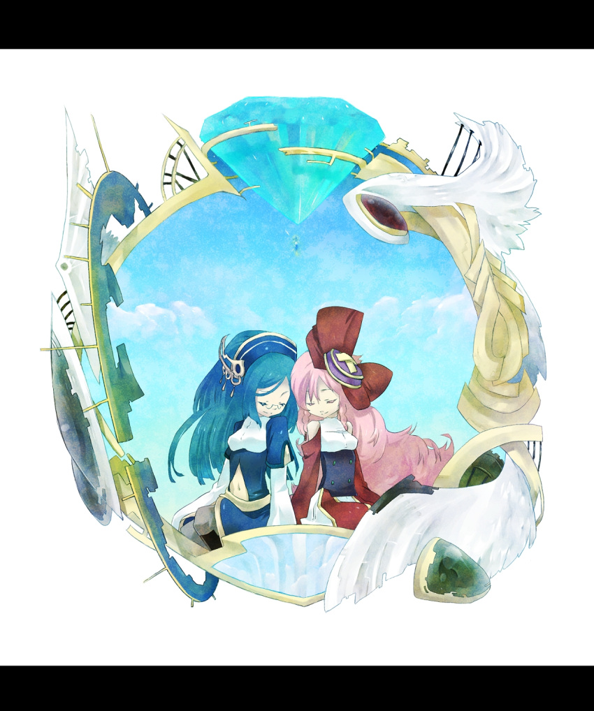 ar_tonelico, ar_tonelico_ii, blue_hair, bow, closed_eyes, glasses, gust, hair_bow