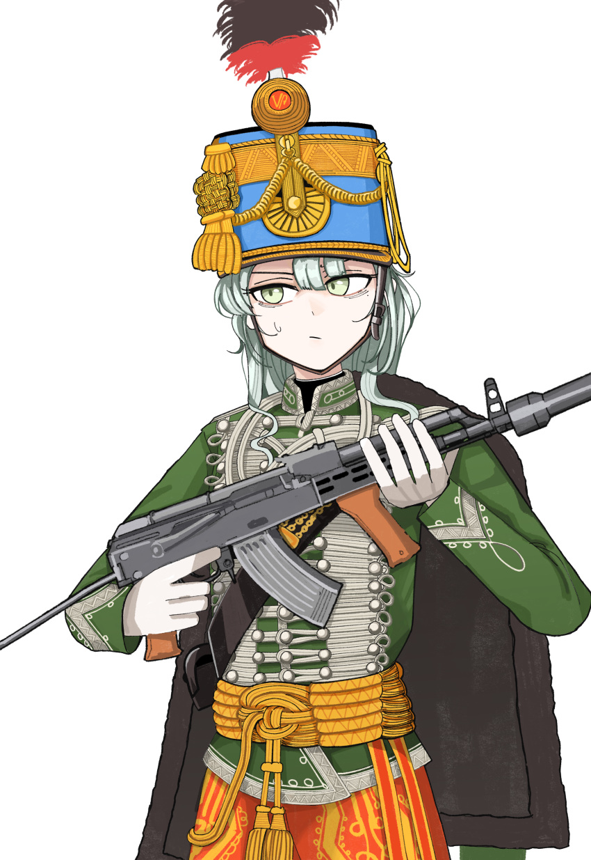 1girl, absurdres, aiguillette, akm, akms, assault_rifle, austro-hungarian_army, blue_hat