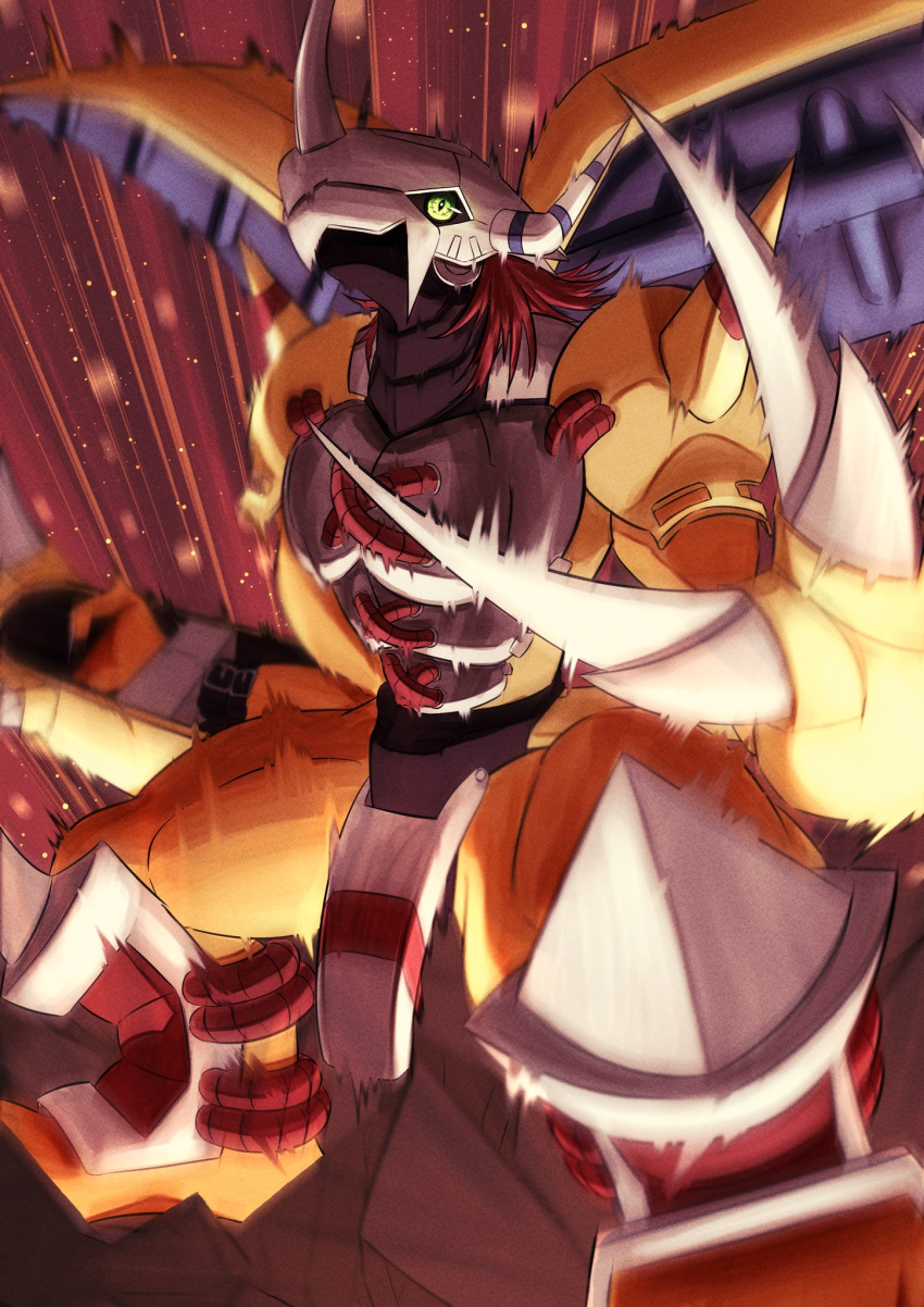armor, claws, colored_skin, crotch_plate, digimon, digimon_(creature), dragon, feet_out_of_frame