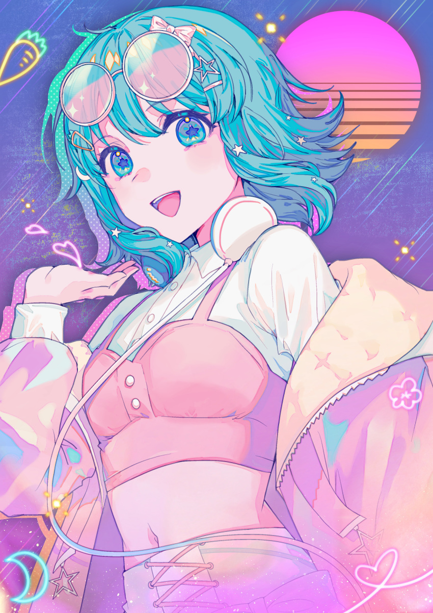 1girl, absurdres, ahoge, aqua_eyes, aqua_hair, arm_at_side, blue_background, bow