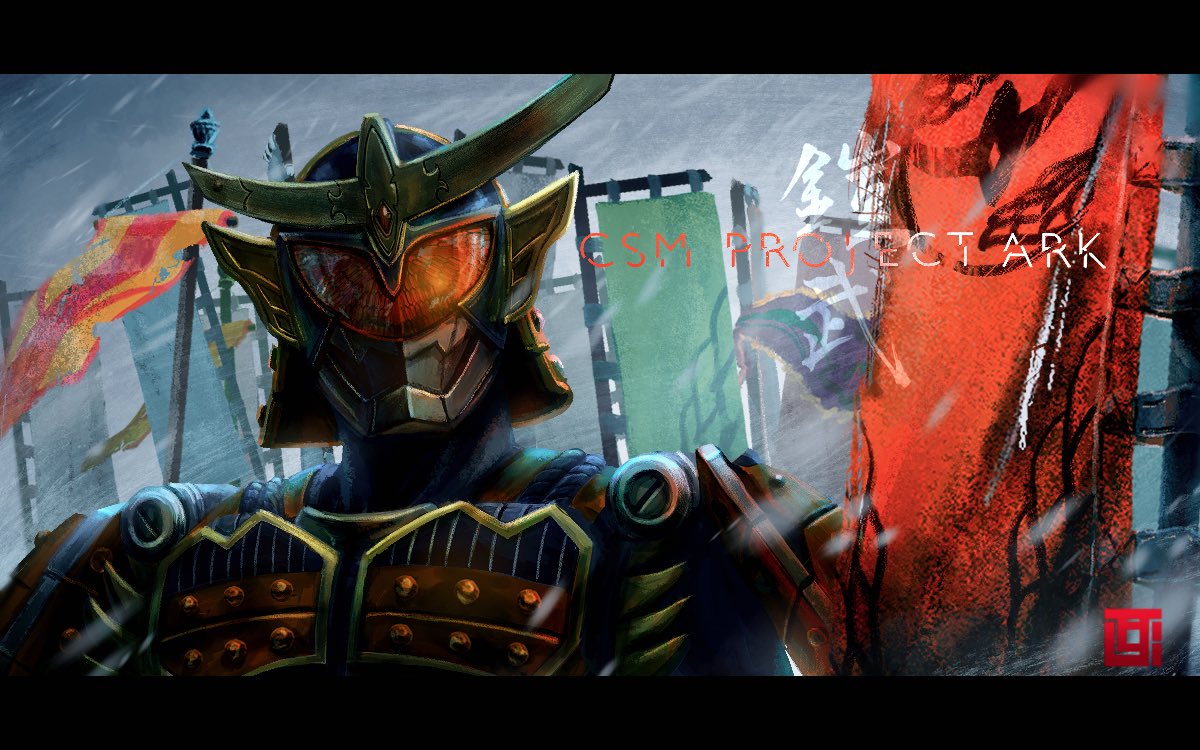1boy, armor, flag, food, fruit, helmet, kamen_rider, kamen_rider_gaim