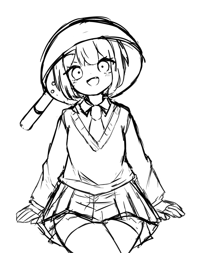 1girl, :d, absurdres, arms_at_sides, blush, bob_cut, collared_shirt, commentary