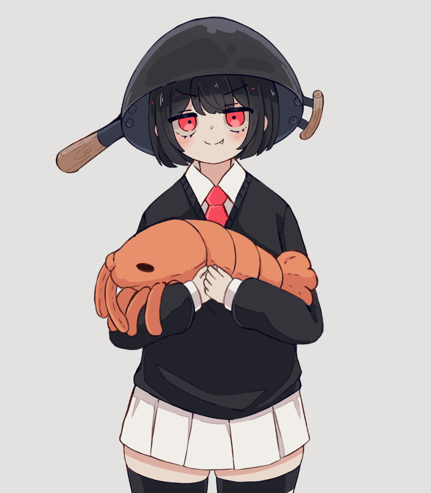 1girl, absurdres, black_hair, black_thighhighs, blush, closed_mouth, collared_shirt, commentary