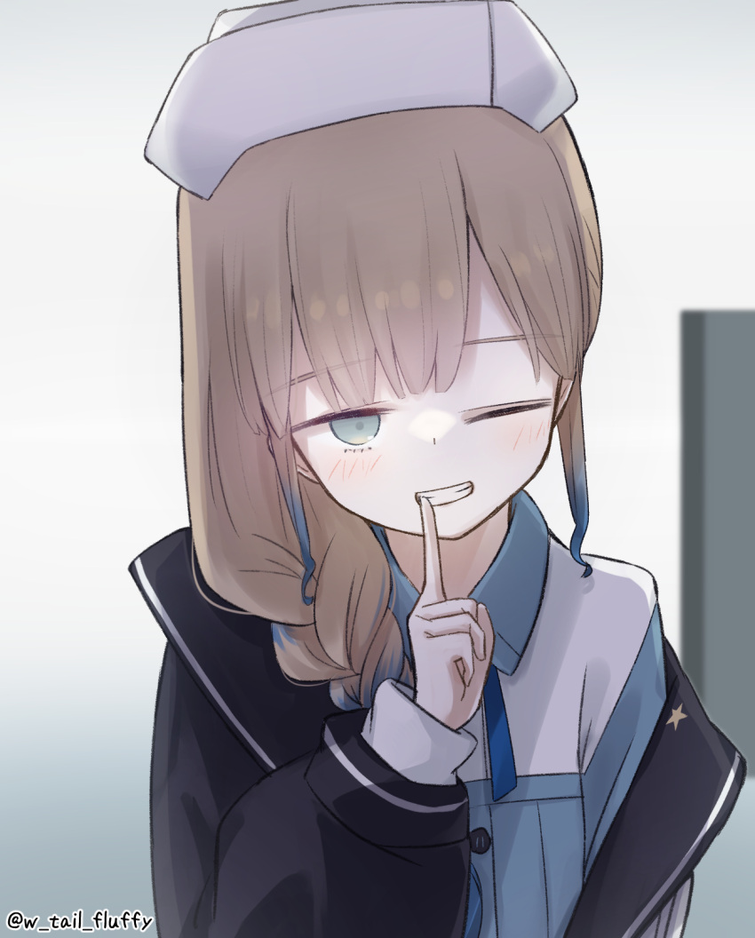 1boy, artist_name, blue_hair, braid, brown_hair, closed_eyes, fate_(series), finger_to_mouth