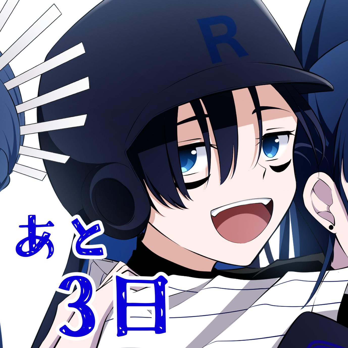 3girls, :d, ado_(utaite), blue_eyes, blue_hair, cloud_nine_inc, commentary_request, earrings