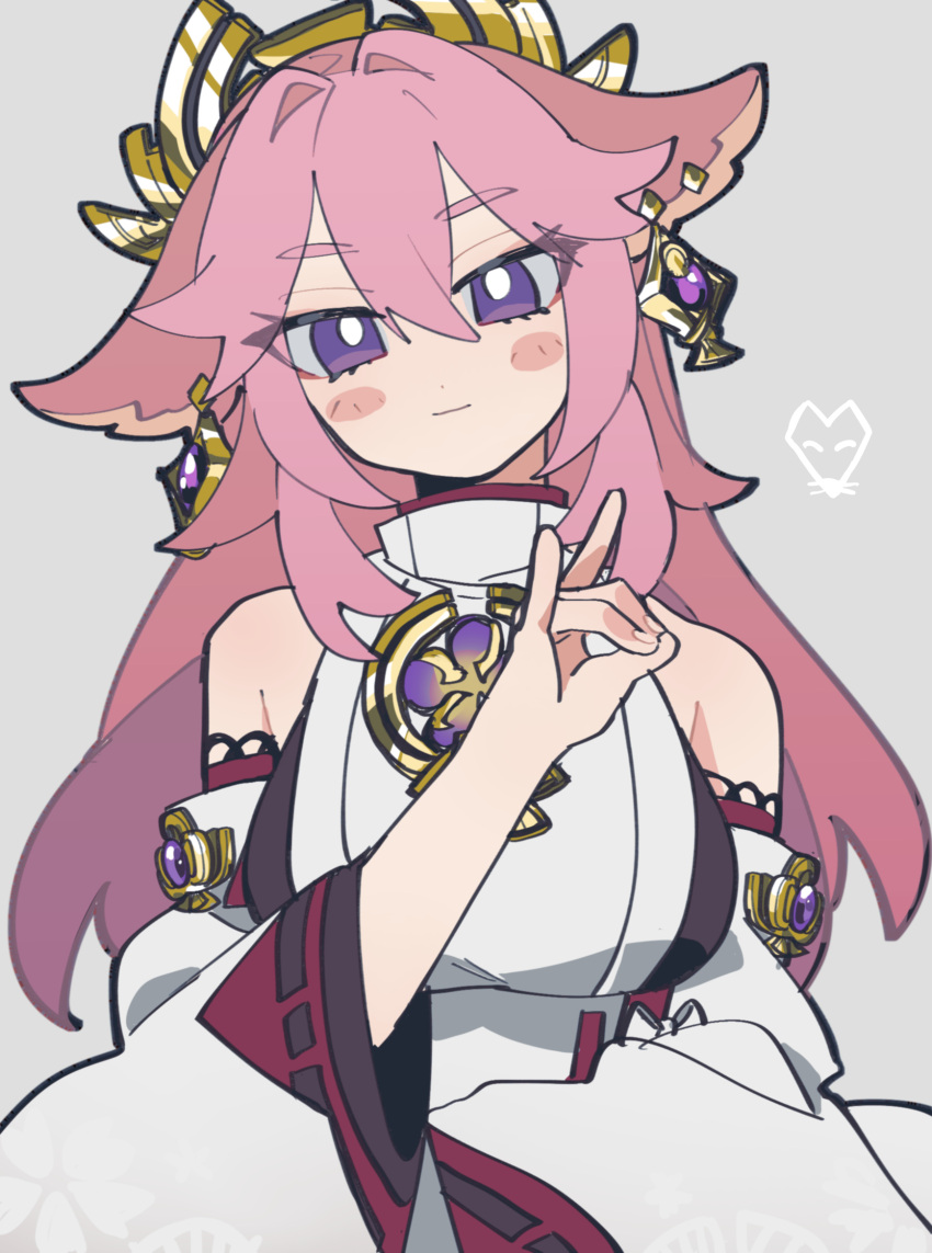 1girl, animal_ears, bare_shoulders, blush, breasts, closed_mouth, detached_sleeves, earrings