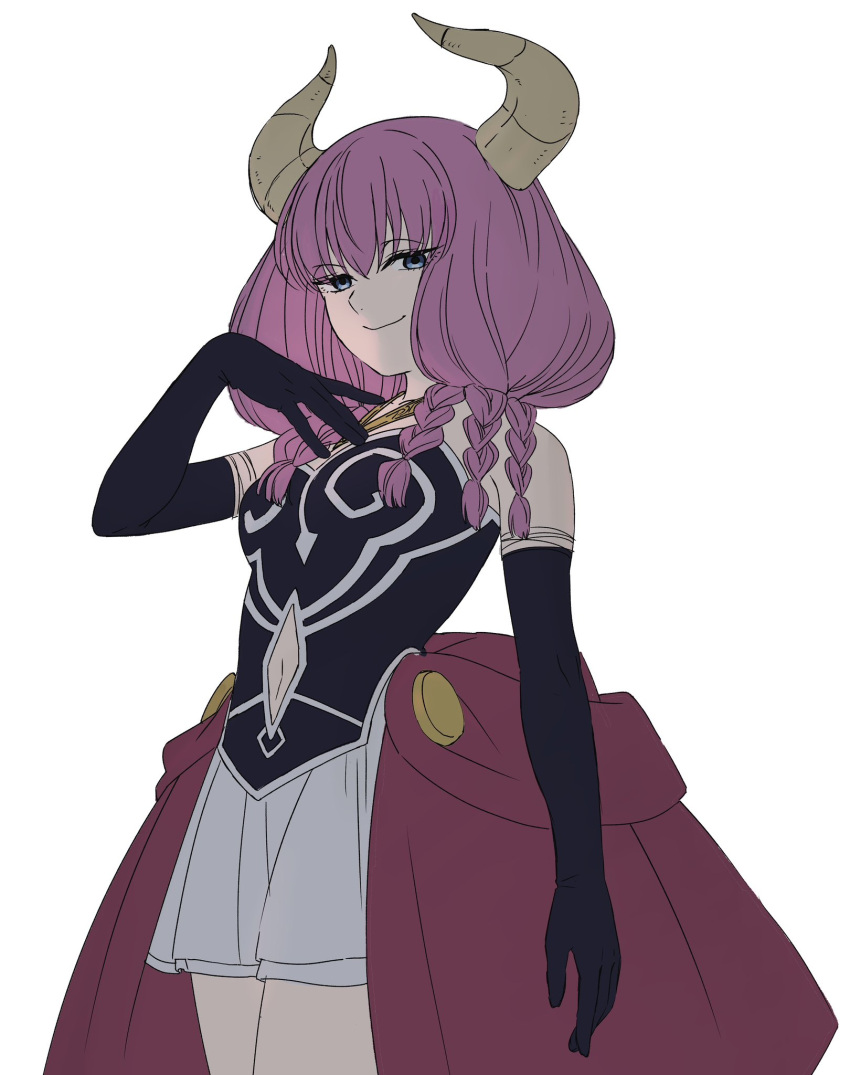 1girl, aura_(sousou_no_frieren), blue_eyes, braid, demon_girl, demon_horns, dress, gloves
