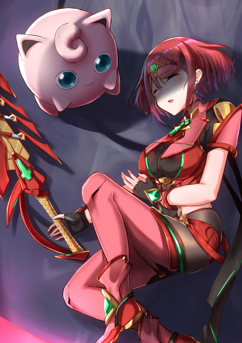 1girl, aegis_sword_(xenoblade), animal_ears, aqua_eyes, armor, ass_visible_through_thighs, backless_outfit, black_gloves