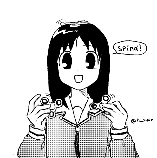 azumanga_daioh, black_eyes, black_hair, grey_shirt, kasuga_ayumu, li_shay, open_mouth, school_uniform