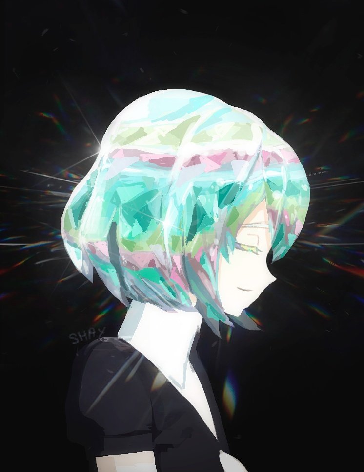 black_background, closed_eyes, closed_mouth, crystal_hair, diamond_(houseki_no_kuni), houseki_no_kuni, li_shay, light_smile