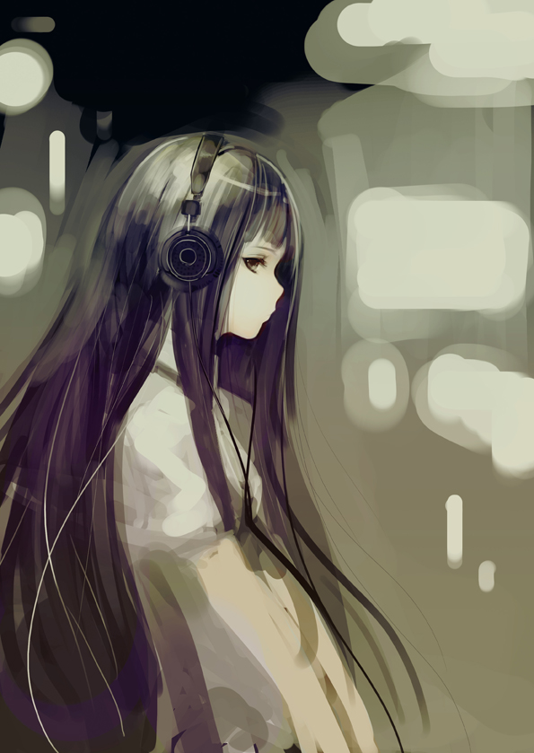 blurry, depth_of_field, face, headphones, long_hair, original, profile, pump_(artist)