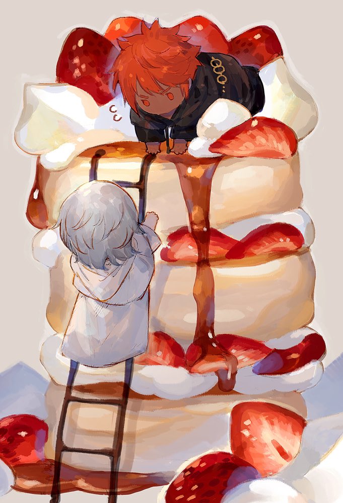 2boys, all_fours, bad_id, bad_twitter_id, black_robe, capelet, chibi, chibi_only