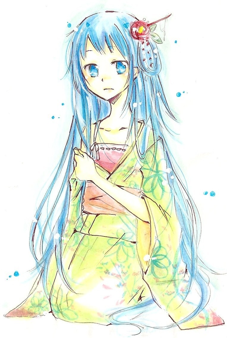 blue_eyes, blue_hair, flower, japanese_clothes, katekyo_hitman_reborn, katekyo_hitman_reborn!, kimono, long_hair