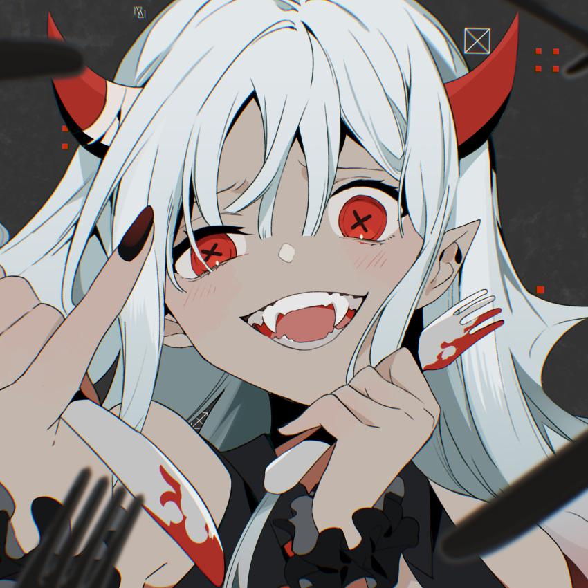 1girl, absurdres, album_cover, arm_up, bandages, bare_shoulders, black_background, black_nails