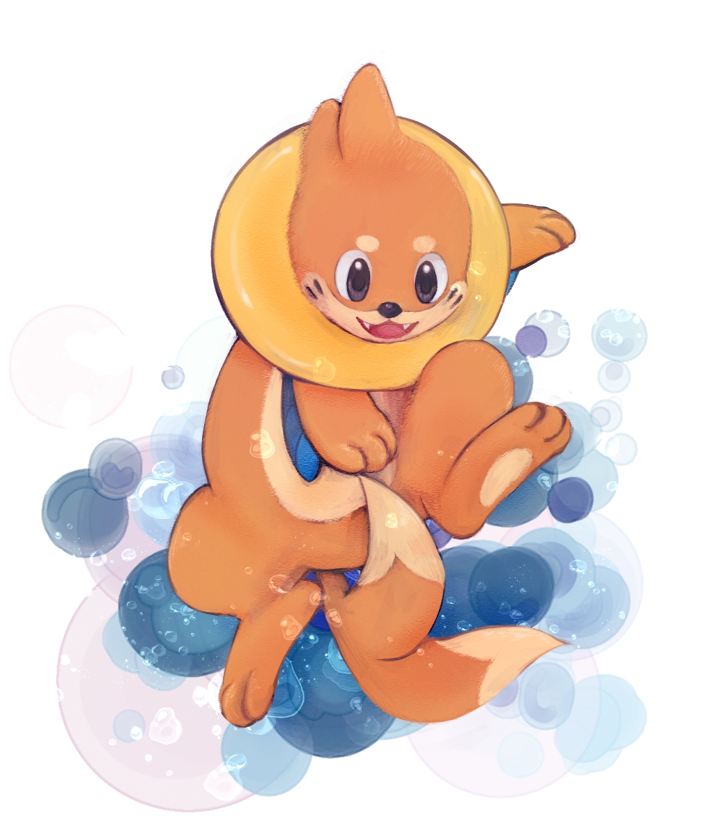 animal_focus, brown_eyes, bubble, buizel, buizelbuibui, commentary_request, fangs, full_body
