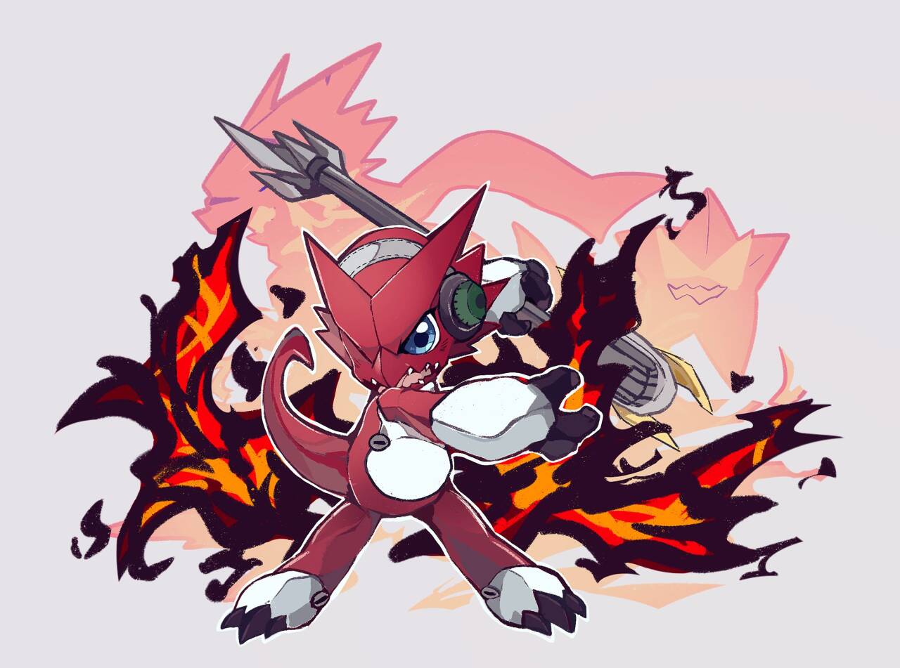 blue_eyes, colored_skin, digimon, digimon_(creature), digimon_xros_wars, dragon, fire, full_body