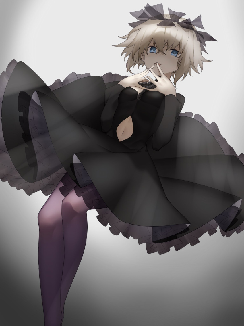 1girl, am_isuel, black_dress, blue_eyes, breasts, cleavage_cutout, clothing_cutout, dress
